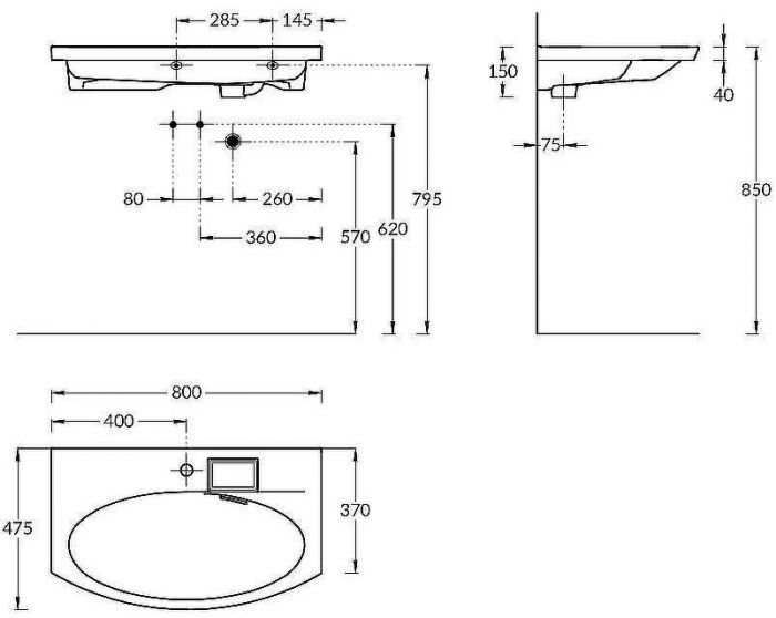 Раковина Kerama Marazzi Riva 80 RV.wb.80 Белая глянцевая