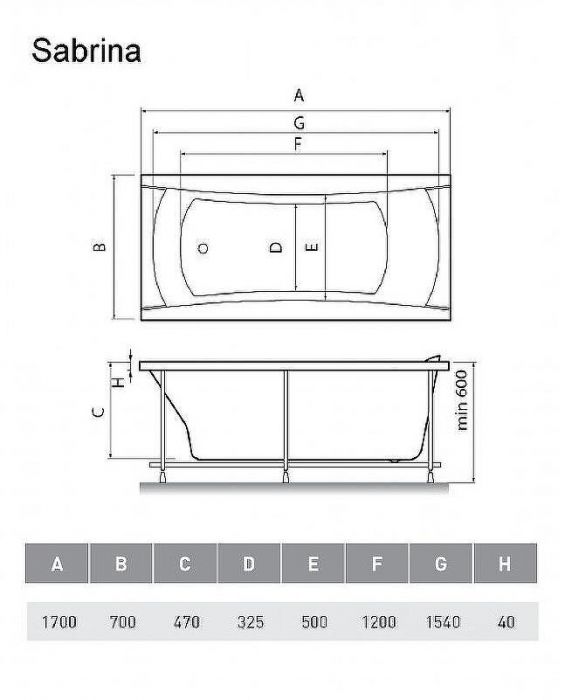 Акриловая ванна Relisan Sabrina 170x70 Гл000024804 без гидромассажа