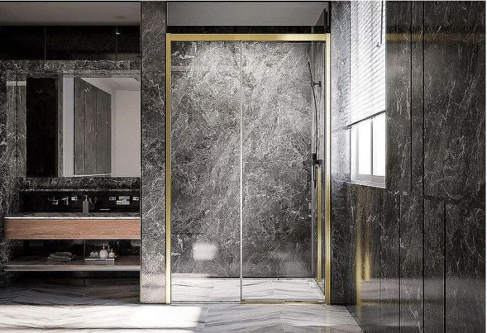 Душевая дверь Veconi Premium Trento PTD-30G 150 PTD30-G-150-01-C4 профиль Брашированное золото стекло прозрачное