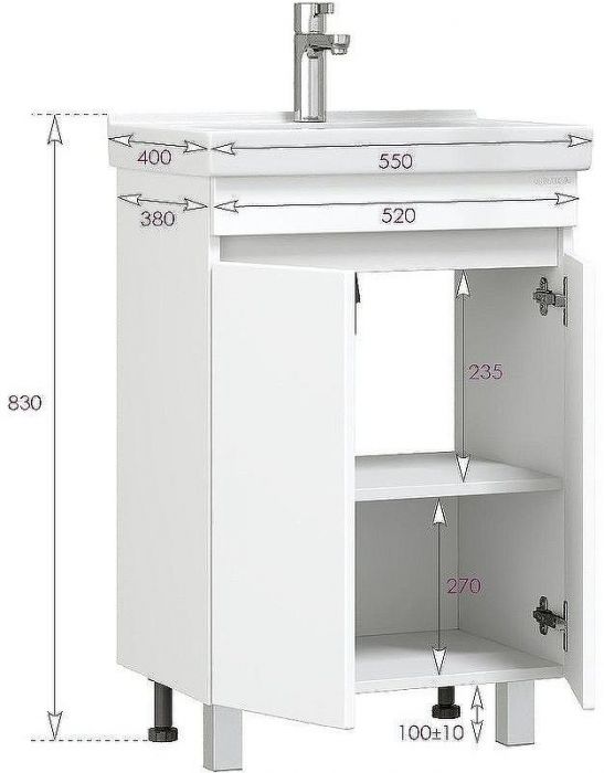 Тумба под раковину Onika Милтон Квадро 55 105561 Белая
