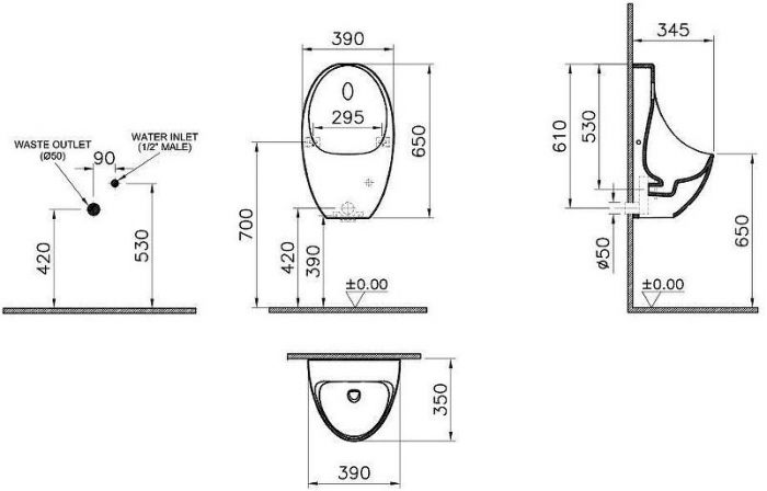Писсуар Vitra Arkitekt 5999B003-5555 подвесной Белый