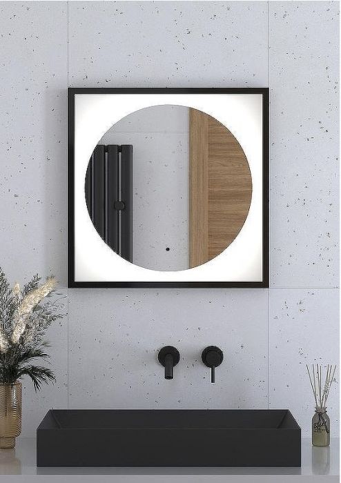 Зеркало Defesto Eclipce 60х60 DF 2221R с подсветкой 12W-4500К/в багетной раме/ИК - выключатель/Нейтральный белый свет/Черная рама