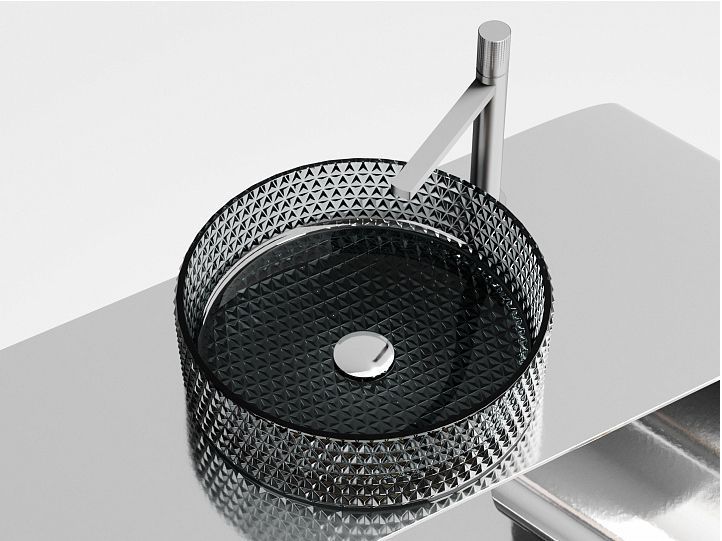 Умывальник CERAMICANOVA Cristal чаша накладная круглая 360 мм (цвет чёрный) CN6060