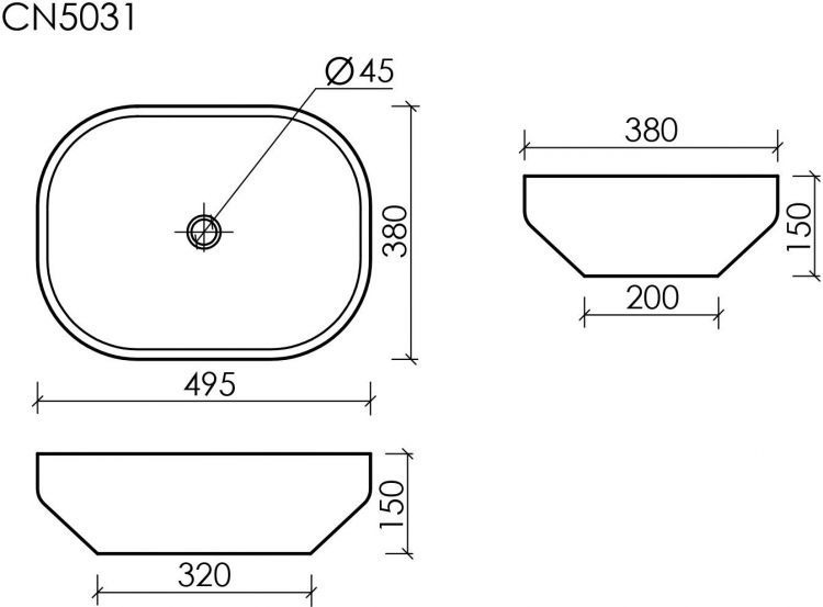 Умывальник CERAMICANOVA Element чаша накладная прямоугольная CN5031