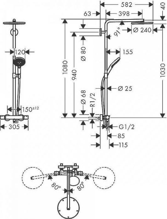 Душевая система Hansgrohe Raindance Select S 27633140 Бронза матовая