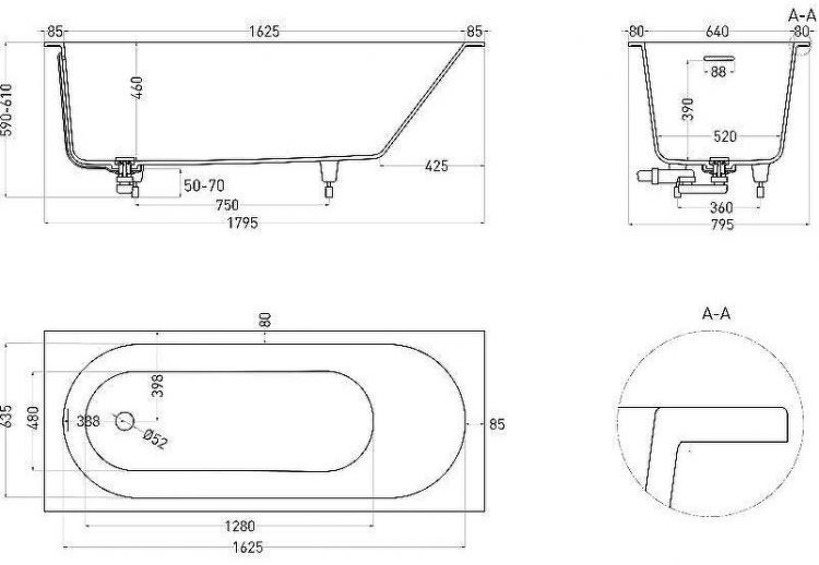 Ванна из искусственного камня Salini Ornella Kit 180х80 102412M Белая матовая