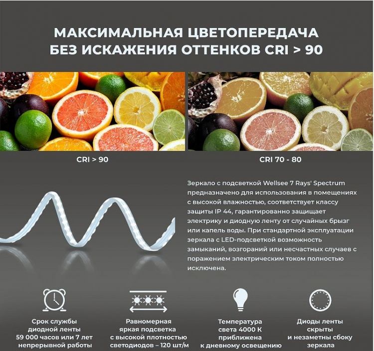 Зеркало Wellsee 7 Rays' Spectrum 45 172201970-172201980 с подсветкой цвет Черный матовый с сенсорным выключателем
