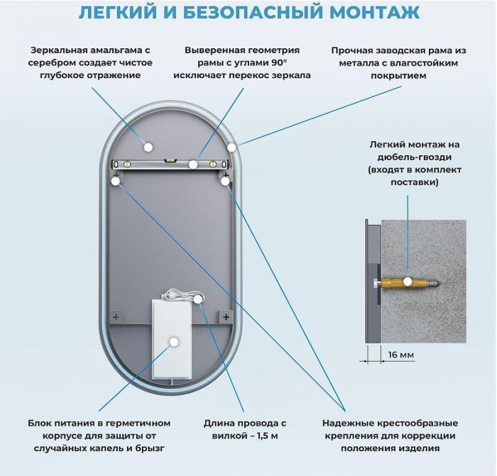 Зеркало Wellsee 7 Rays' Spectrum 45 172201970-172201980 с подсветкой цвет Черный матовый с сенсорным выключателем
