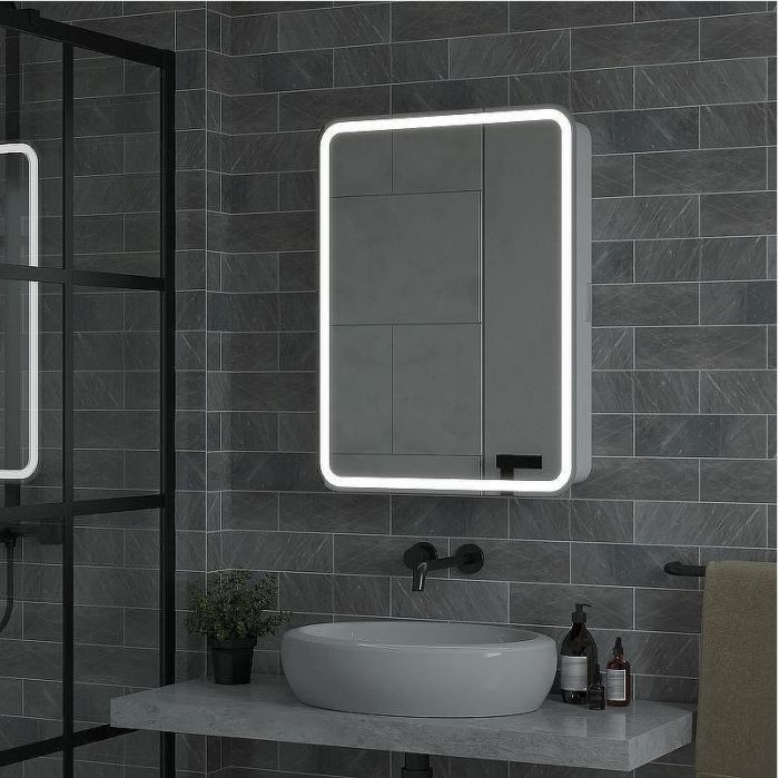 Зеркальный шкаф Reflexion Circle 600х800 L RF2109SR с подсветкой Белый матовый