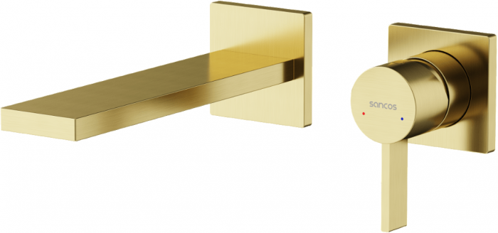 Смеситель для раковины SANCOS Linn c внутренней частью, брашированное золото, PVD покрытие, SC9021BG