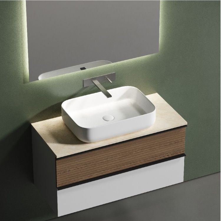 Тумба подвесная SANCOS Delta, Дуб светлый/белый 995х445х500, под столешницу без отверстия под смеситель, цвет Kreman, DL100W