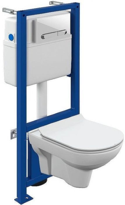 Комплект унитаза с инсталляцией Cersanit City 64277 с сиденьем Микролифт и Белой Хром клавишей смыва