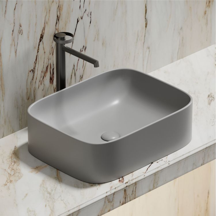 Умывальник чаша SANCOS Element накладная прямоугольная (цвет Серый Матовый) 505x380x150мм, CN6052MSG