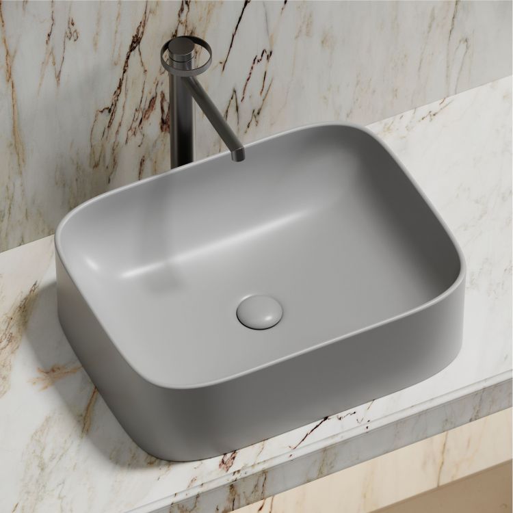 Умывальник чаша SANCOS Element накладная прямоугольная (цвет Серый Матовый) 505x380x150мм, CN6052MSG