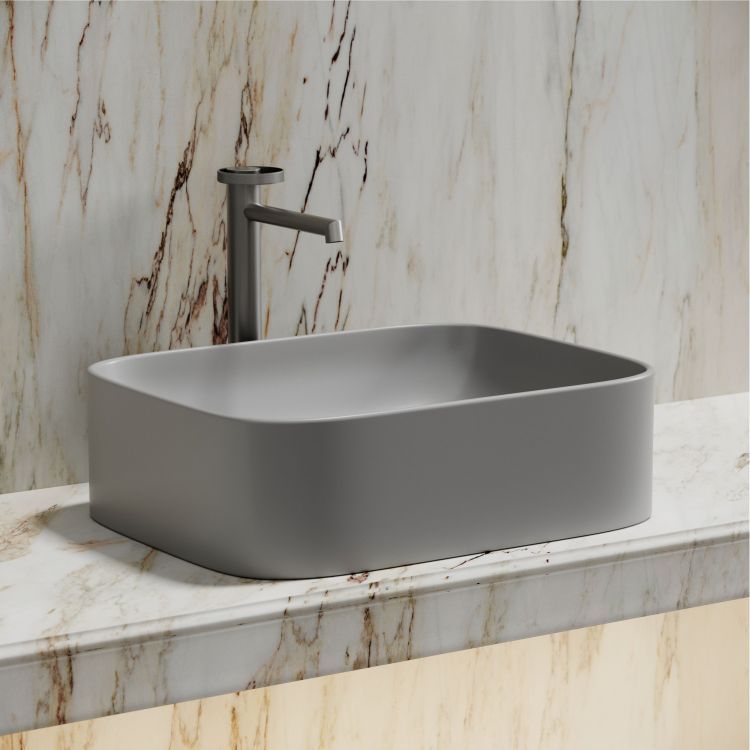 Умывальник чаша SANCOS Element накладная прямоугольная (цвет Серый Матовый) 505x380x150мм, CN6052MSG