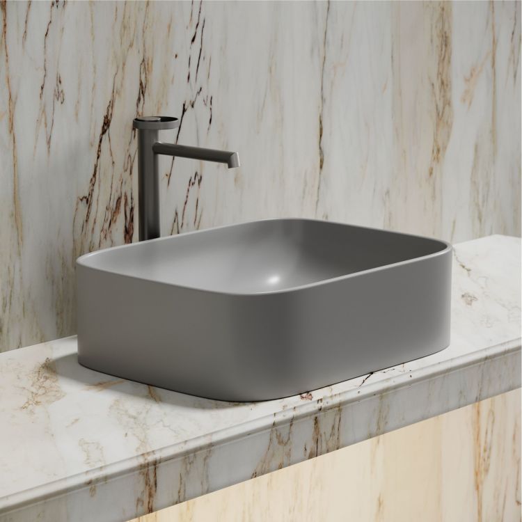 Умывальник чаша SANCOS Element накладная прямоугольная (цвет Серый Матовый) 505x380x150мм, CN6052MSG