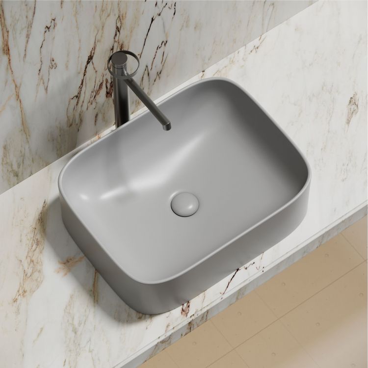 Умывальник чаша SANCOS Element накладная прямоугольная (цвет Серый Матовый) 505x380x150мм, CN6052MSG