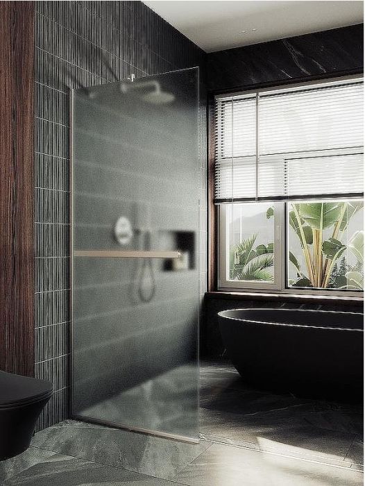 Душевая перегородка Maybah Glass MGD-737-5у 890x1950 в узком профиле Хром матовый стекло сатиновое