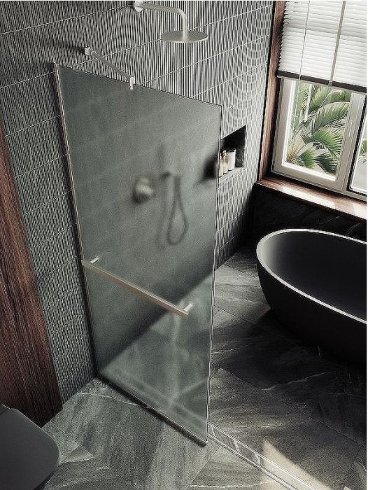 Душевая перегородка Maybah Glass MGD-737-5у 890x1950 в узком профиле Хром матовый стекло сатиновое