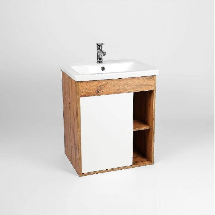 Тумба под раковину VIANT Бостон 50 VBOS50CO-T1STP подвесная Белая Дуб Вотан