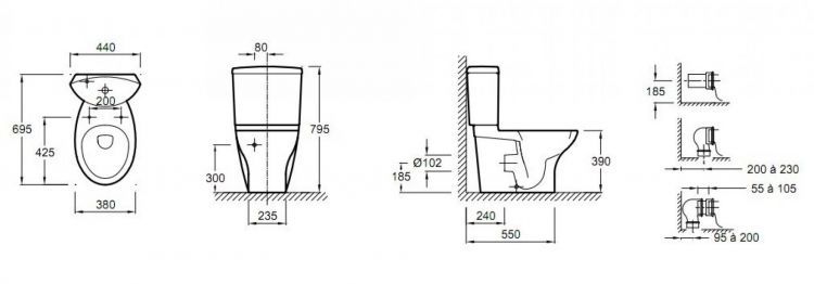 Бачок для унитаза Jacob Delafon Presquile E1425-00 подвод снизу бачка