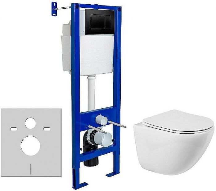 Комплект унитаза BelBagno Amanda BB051CHR+BB051SC с инсталляцией Berges Atom 410 040332 с сиденьем Микролифт и Черной матовой клавишей смыва