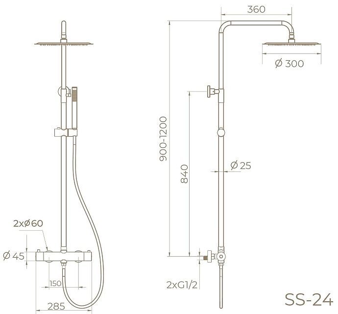 Душевая система Knotlor Eclipse SS-24/BL с термостатом цвет Матовый черный Душевая система Knotlor Eclipse SS-24/BL с термостатом цвет Матовый черный