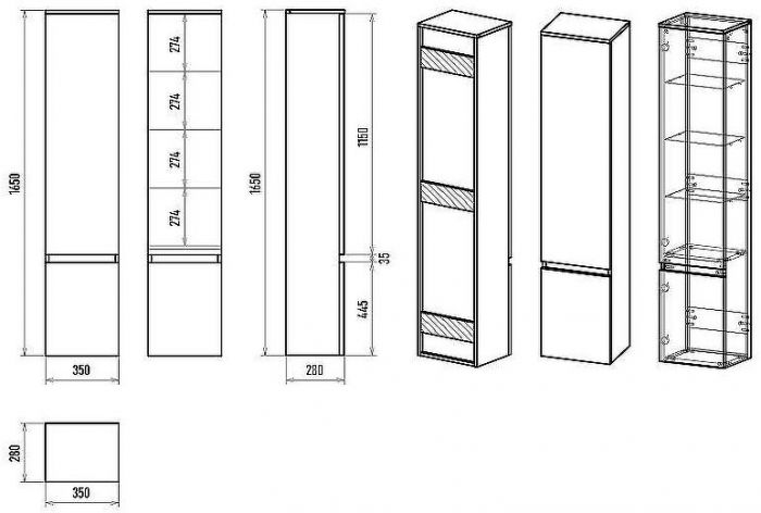 Шкаф пенал Brevita Victory 35 L VIC-05035-500L Серый шелк