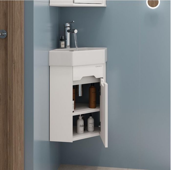 Тумба под раковину Onika Айленд 35 R 103502 подвесная, угловая цвет Белый