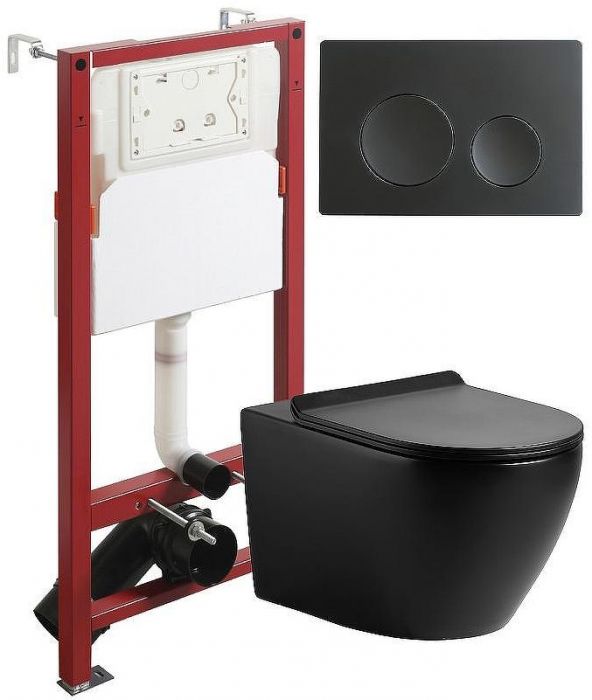 Комплект унитаза с инсталляцией Agger ATI03144+APB144 с сиденьем Микролифт и Черной матовой клавишей смыва
