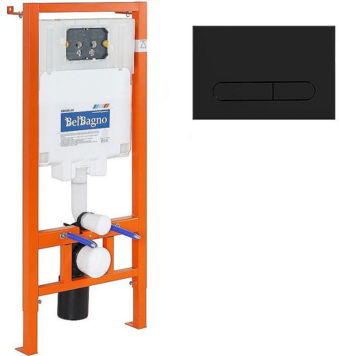 Комплект унитаза с инсталляцией BelBagno Ardente-C BB3202CHR-MB/BB3202SC-MB/BB002-80/BB007-PR-NERO.M с сиденьем Микролифт и Черной матовой клавишей смыва