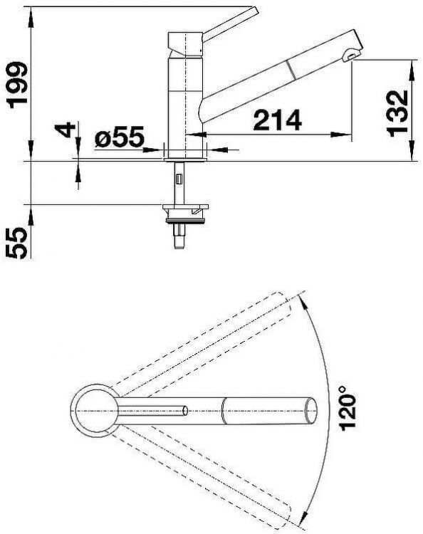 Смеситель для кухни Blanco Kano S 525038 Антрацит Хром