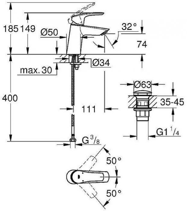 Смеситель для раковины Grohe Eurosmart 23968003 Хром
