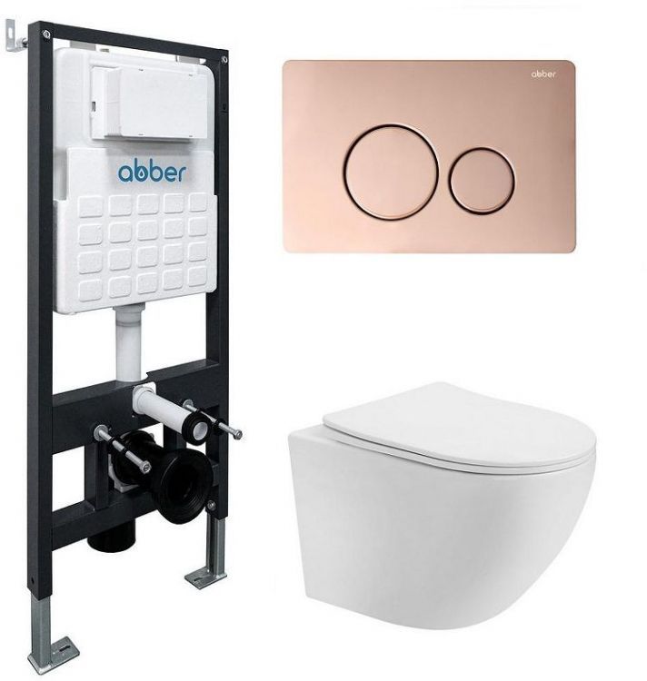 Комплект унитаза Abber Bequem AC1100T-AC0105-AC0121RG с сиденьем Микролифт и клавишей смыва цвет Золото розовое Комплект унитаза Abber Bequem AC1100T-AC0105-AC0121RG с сиденьем Микролифт и клавишей смыва цвет Золото розовое