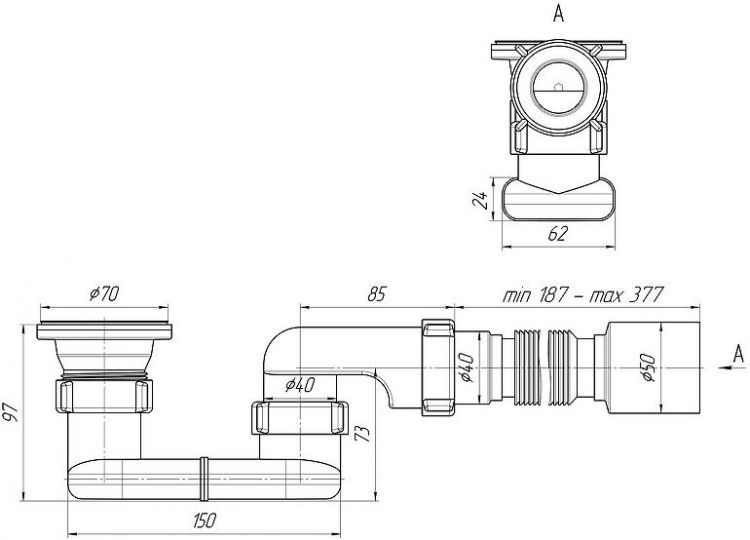 Сифон для душевого поддона Анипласт E015 1 1/2 с гибкой трубой 40/50 цвет Хром Белый