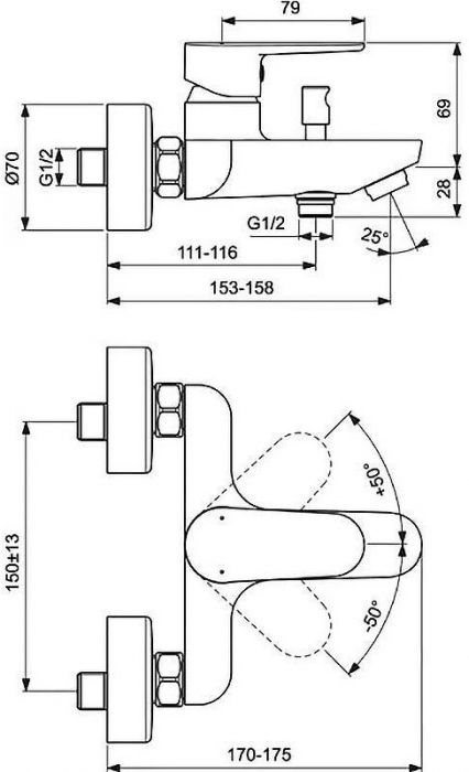 Смеситель для ванны Ideal Standard Tyria BC157HO Белый матовый Хром