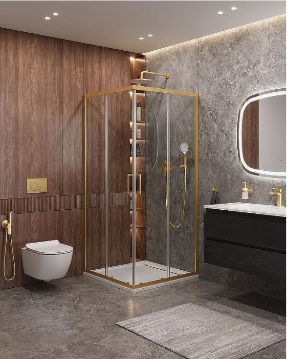 Душевой уголок Cezares Molveno 90x90 MOLVENO-A-2-90-C-BORO-IV профиль Брашированное золото стекло прозрачное