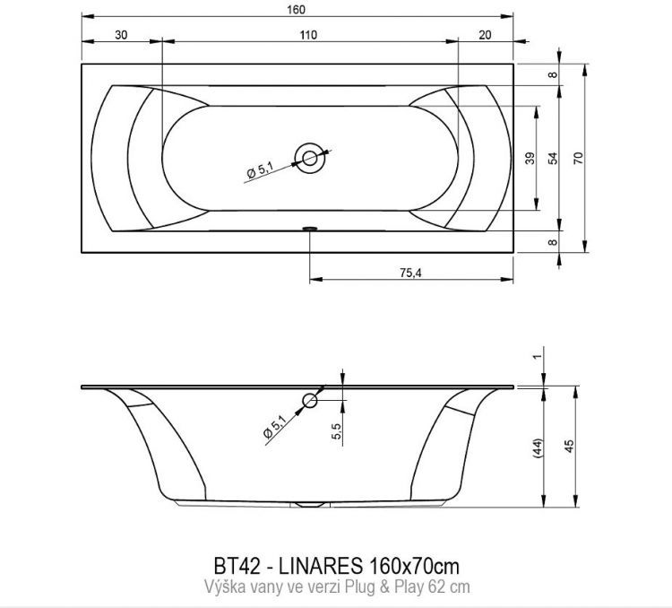 Акриловая ванна RIHO LINARES Plug&Play 160x70 LEFT, BD5200500000000 Акриловая ванна RIHO LINARES Plug&Play 160x70 LEFT, BD5200500000000