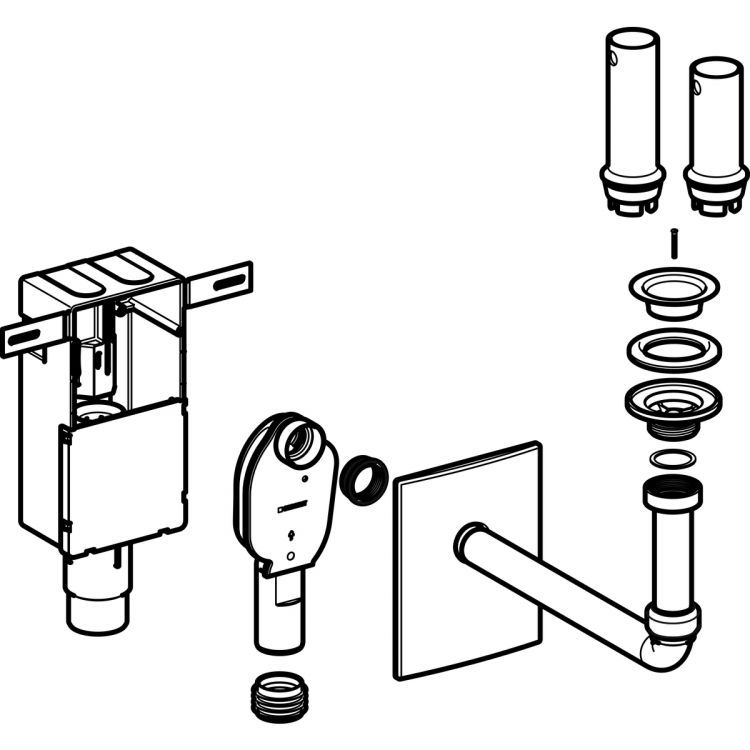 Скрытый сифон Geberit для раковины с облицовкой, изливом и трубкой перелива Скрытый сифон Geberit для раковины с облицовкой, изливом и трубкой перелива