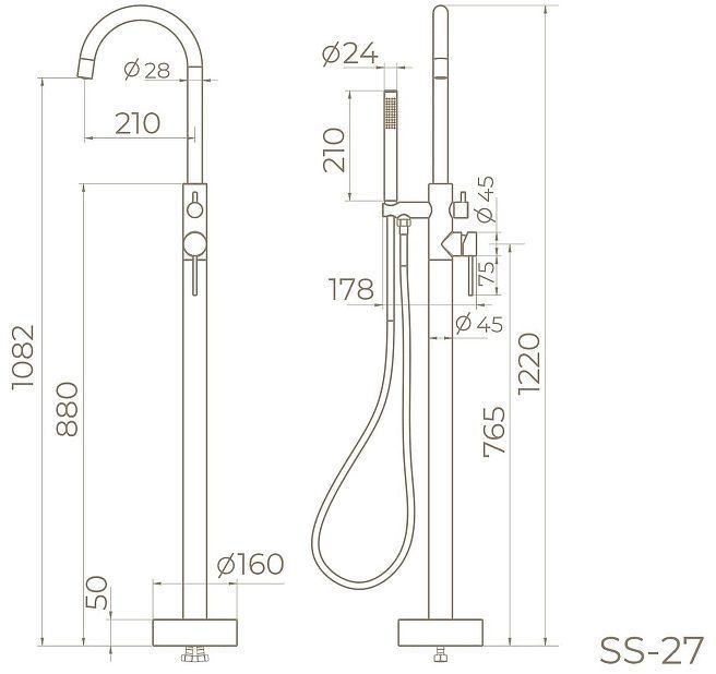Смеситель для ванны Knotlor Eclipse SS-27/RB цвет Бронза