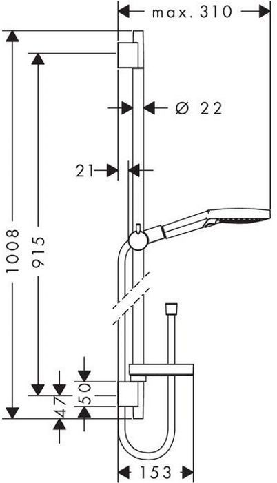 Hansgrohe Raindance Select S Душевой набор: штанга 90см., ручной душ 120, 3jet (Rain, RainAir, WhirlAir), мыльница, шланг, цвет: белый/хром