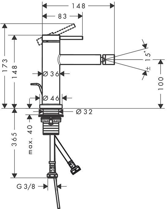 Hansgrohe Tecturis S Смеситель для биде, на 1 отв., с донным клапаном, цвет: черный матовый