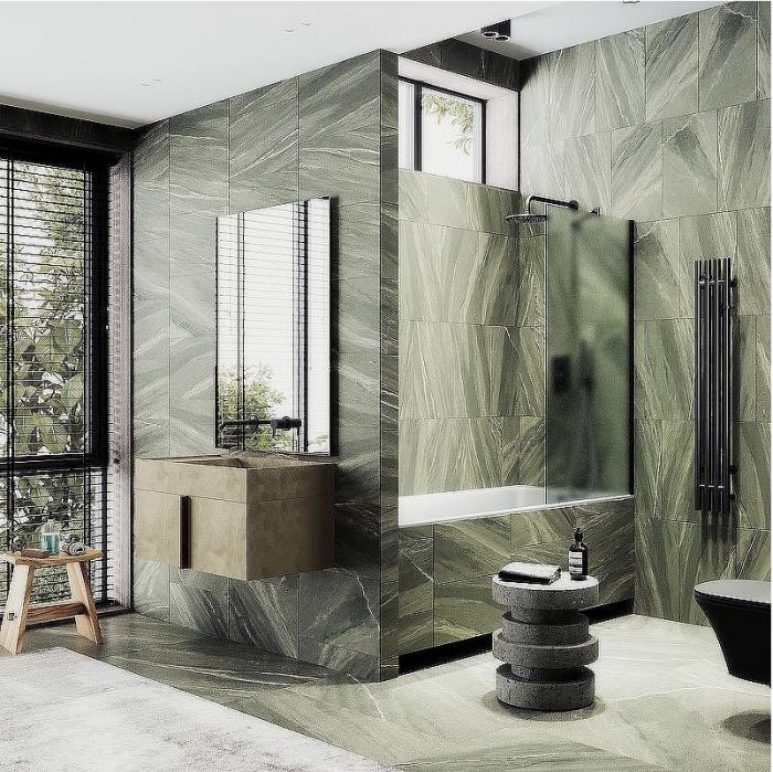 Шторка на ванну Maybah Glass MGV-95-6ш 900x1400 в широком профиле Черный стекло сатиновое