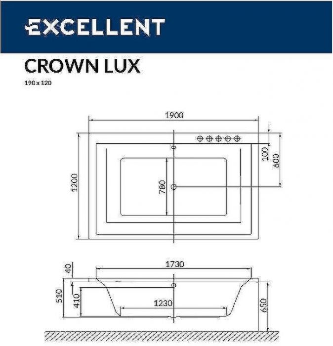 Акриловая ванна Excellent Crown Lux 190x120 WAEX.CRO19.SOFT.GL с гидромассажем