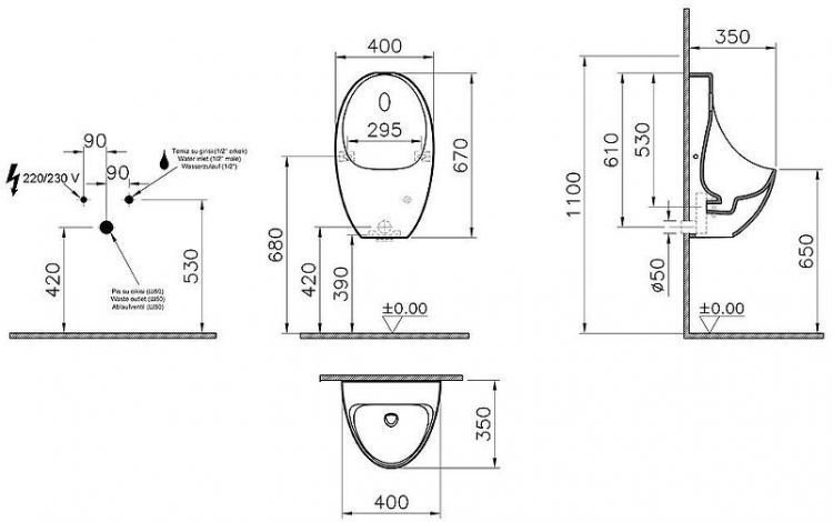 Писсуар Vitra Arkitekt 5999B003-5556 подвесной Белый Писсуар Vitra Arkitekt 5999B003-5556 подвесной Белый