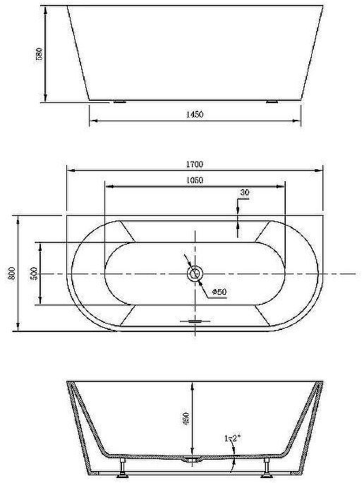 Акриловая ванна Vincea 170x80 VBT-421-1700MB без гидромассажа