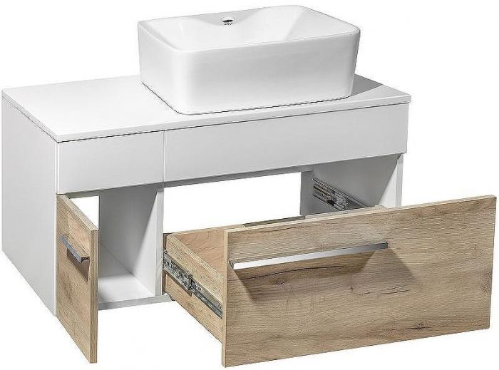 Тумба под раковину Runo Вудлайн 85 00-00001344 подвесная Белая Крафтовый дуб