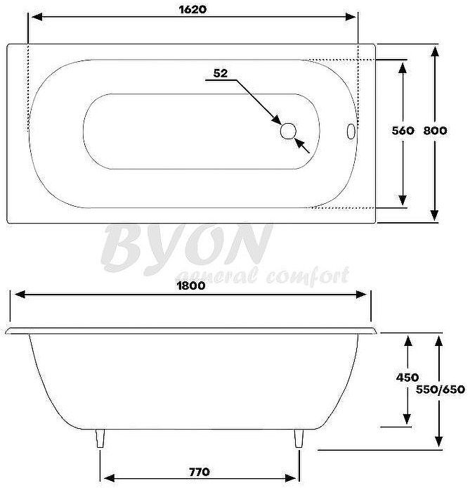 Чугунная ванна Byon 13М Maxi 180x80 Ц0000139 с антискользящим покрытием