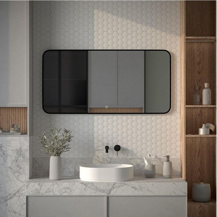 Зеркало Defesto Aura 120х60 DF 2978SH с подсветкой 34W-3000K/Сенсорный выключатель/Теплый белый свет/Черная рама