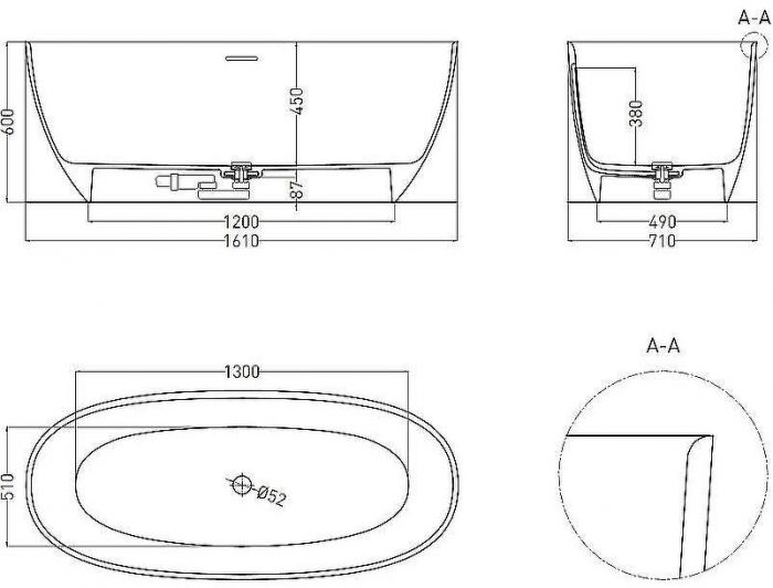 Ванна из искусственного камня Salini Alda 160х70 101914G Белая глянцевая